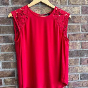 J. Crew Red Sleeveless Blouse with Lace Shoulder Detail